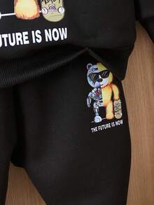 男嬰熊和字母圖案衛衣和衛褲 - 黑色 - 查看 6