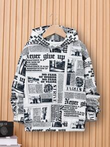 SHEIN 青少年男孩报纸印花卫衣 - 彩色 - 查看 1