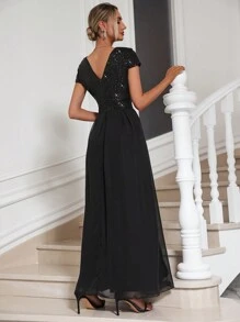 Chiquease 对比色亮片雪纺舞会礼服长款女装