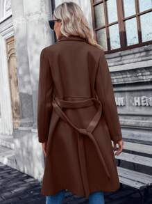 SHEIN LUNE 西裝領雙排釦腰帶花呢外套 - 咖啡棕 - 查看 2