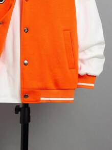 SHEIN Cậu bé Tween 1 Miếng Thư được vá Sọc trang trí Khối màu Áo khoác Đại học - Nhiều màu - Xem 5