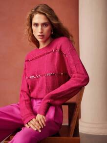 MOTF PREMIUM 羊毛混紡亮片裝飾毛衣 - 玫紅色 - 查看 2