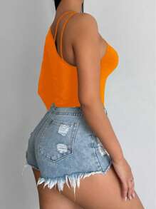 SHEIN SXY Solid One Shoulder Cut Out Asymmetrical Neck Tee - Orange - View 5