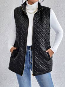 SHEIN Essnce Zip Up Vest Quilted Coat - Black - View 3
