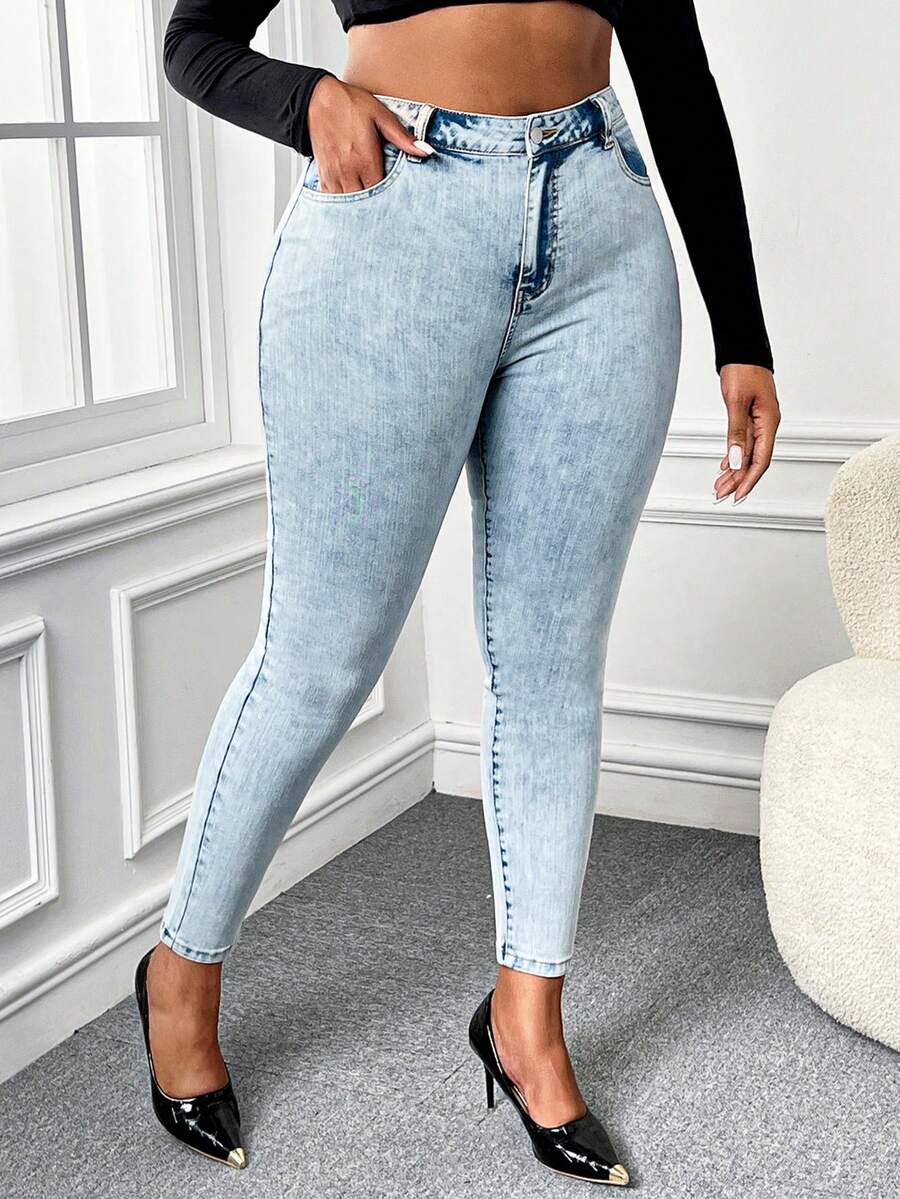 SHEIN SXY Plus Light Wash Skinny Jeans - Light Wash - View 1