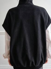 Dazy-Less 拉链蝙蝠袖羊毛背心外套复古风格女式夹克，秋季女装 - 黑色 - 查看 5