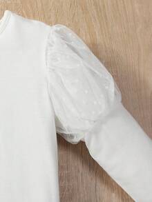 SHEIN 女小童網紗拼接羊腿袖T恤&裙裤&帽 - 彩色 - 查看 5