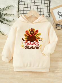 Young Girl Thanksgiving Letter & Turkey Print Sweatshirt - Beige - View 1
