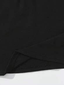 SHEIN 男小童恐龍印花拼接邊POLO衫 - 黑色 - 查看 4