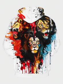 Manfinity LEGND Men 3D Lion Print Drawstring Hoodie - Multicolor - View 2