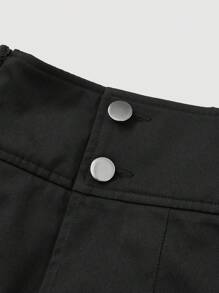 SHEIN MOD Chất rắn Nút Chân Váy xếp ly - màu đen - Xem 4