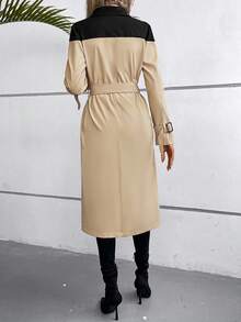 SHEIN LUNE Two Tone Double Breasted Belted Trench Coat - Apricot - View 2