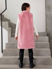 SHEIN Tween Girl Lapel Neck Single Button Vest Coat - Dusty Pink - View 4