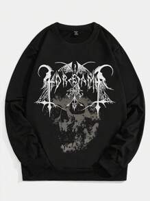 ROMWE MEN Goth Nam Đồ họa Chữ cái Áo nỉ - màu đen - Xem 1