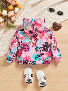 SHEIN 女嬰字母和卡通圖案連帽衫 - 粉色 - 查看 2