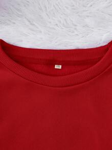 SHEIN EZwear 大碼字母圖案加絨內裏運動衫 - 紅色 - 查看 3