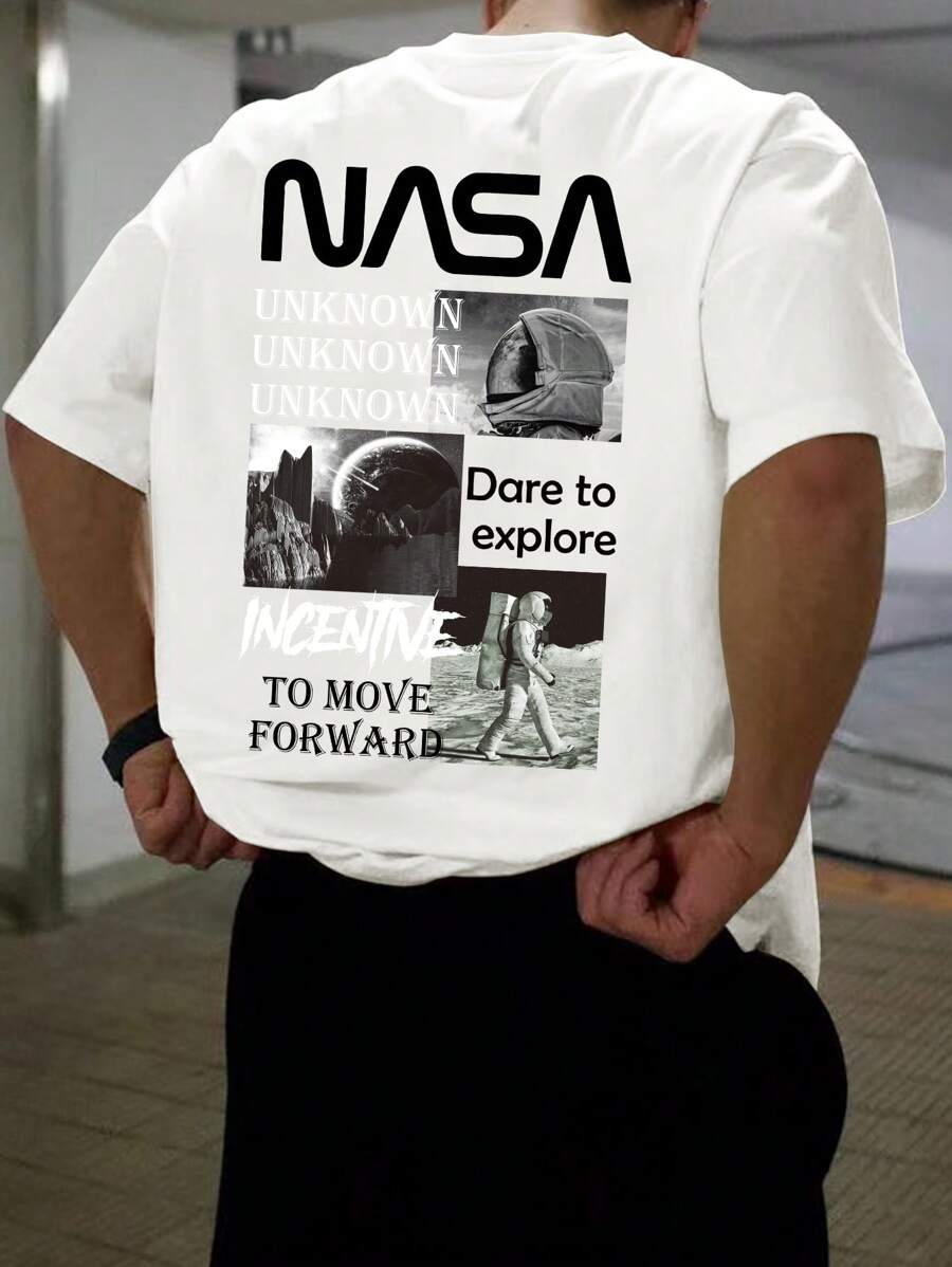 Manfinity Men Astronaut & Slogan Graphic Tee - White - View 1