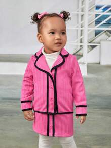 SHEIN Chicas Bebé Abrigo unido en contraste & Falda & Riñonera - Rosa - Ver 6