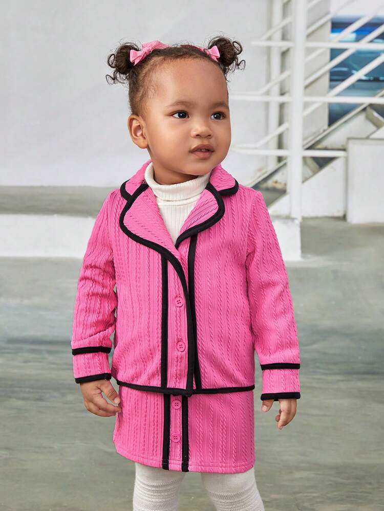 Baby Girl Contrast Binding Coat & Skirt