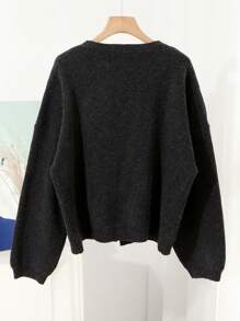 DAZY Button Front Drop Shoulder Cardigan - Dark Grey - View 3