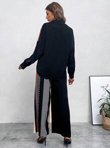 SHEIN LUNE Polka Dot Print Drop Shoulder Shirt & Wide Leg Pants - Multicolor - View 2