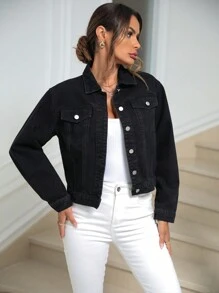 EMERY ROSE 翻蓋口袋前紐扣牛仔夾克