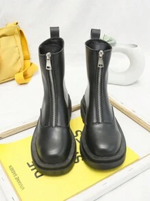 Giày bốt dây kéo thời trang dành cho nữ, Giày bốt nữ mùa đông giữa gót Giày bốt mới Giày bốt ngắn Dây kéo phía trước Giày bốt ống khói - màu đen - Xem 7