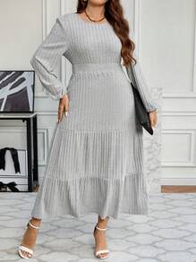 EMERY ROSE Plus Solid Ruffle Hem Dress - Grey - View 4