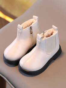 兒童實色拉鍊靴 - 米色 - 查看 1