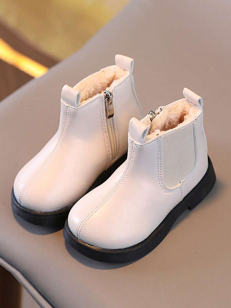 兒童實色拉鍊靴 - 米色 - 查看 1