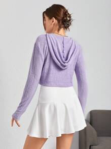 Teen Girl Drop Shoulder Hooded Crop Jacket - Hot Pink - View 2