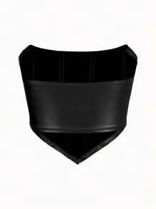 SHEIN ICON 不對稱PU皮革筒形黑色上衣 - 黑色 - 查看 8