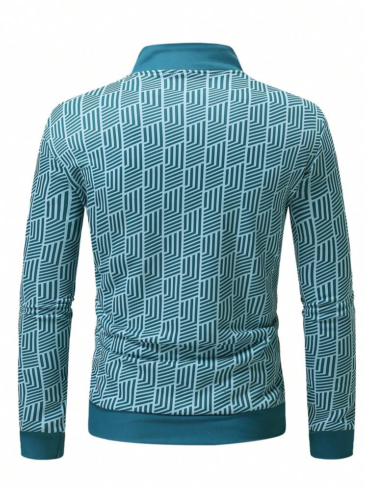 Men Geo Print Zip Up Jacket