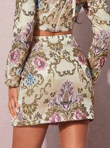 SHEIN BAE Floral Print Split Hem Skirt - Multicolor - View 2