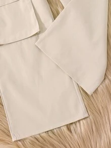 SHEIN Tween Girl Flap Pocket Side Pants - Apricot - View 6