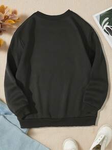 SHEIN Tween Girl Heart Print Thermal Lined Sweatshirt - Black - View 2