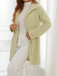SHEIN LUNE Abrigo teddy unicolor con parte delantera abierta