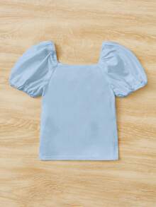 SHEIN 女小童泡泡袖T恤 - 淺藍色 - 查看 2