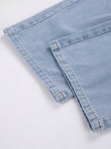青少年女孩破洞直筒牛仔褲 - 淺色水洗藍 - 查看 5