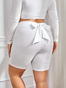 SHEIN Privé Plus Tie Back Biker Shorts - White - View 1