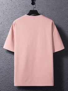 Claim Dot Loose Fit Men's Cartoon Graphic Drop Shoulder T-Shirt, 2000s Style, Pink - Pink - View 4