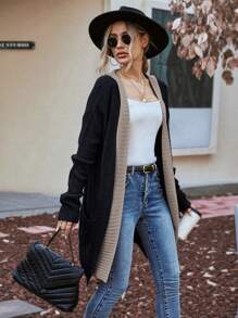 SHEIN LUNE Two Tone Drop Shoulder Cardigan - Multicolor - View 1