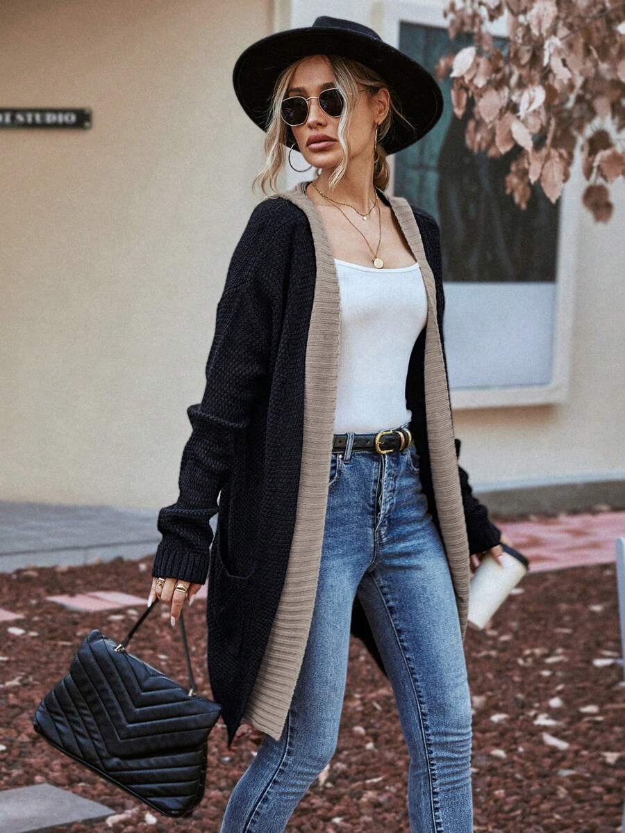 SHEIN LUNE Two Tone Drop Shoulder Cardigan - Multicolor - View 1