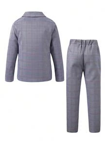 2入組青少年男孩盤領格紋長袖西裝外套和褲套裝（不包括襯衫） - 藍色 - 查看 2