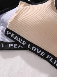 Shein Underwear&Sleepwear Basics Yoga 3pcs Letter Graphic Contrast Binding Bralette Sports