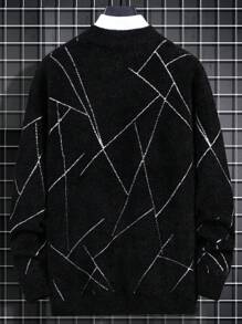 Men Geo Pattern Sweater Without Shirt - Black - View 1