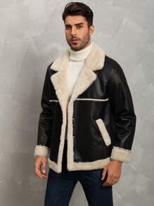 休閒口袋 前紐扣撞色男士外套 - 黑色 - 查看 8