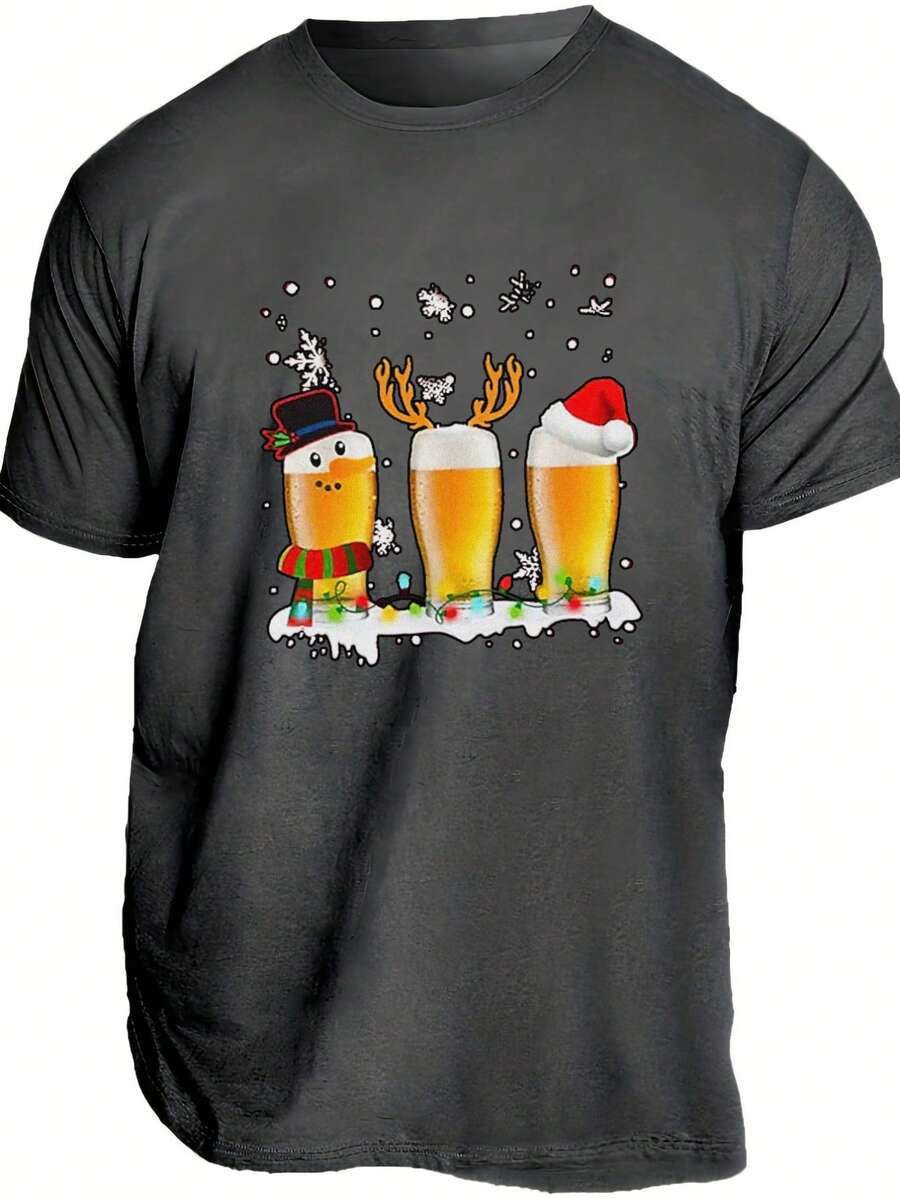 Nam In Giáng sinh Áo thun - Màu xám đen - Xem 1