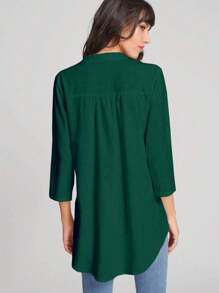 SHEIN Frenchy 捲邊袖弧形下擺襯衫 - 墨綠色 - 查看 2