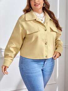 SHEIN Essnce Talla grande Abrigo con diseño de solapa - Amarillo - Ver 5